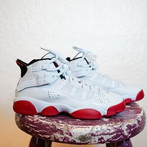 Jordan 6 Rings GS Basketball Sneakers in White University Red | Kids 4Y
